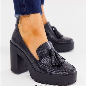 London Rebel Chunky Platform Oxford In Black Croc
